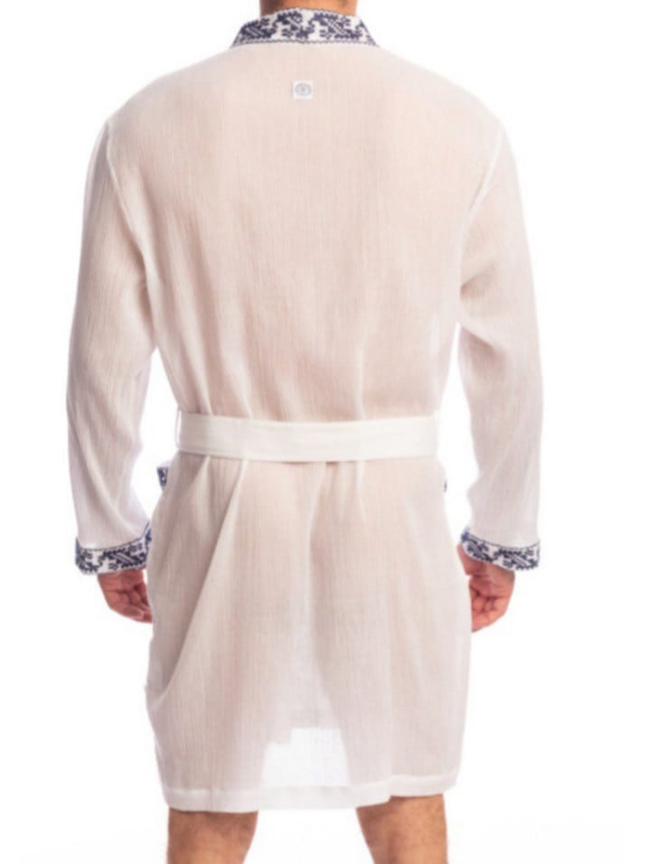 DREAM-CITY Men's Feline Petmos Embroidered Dressing Bathrobe